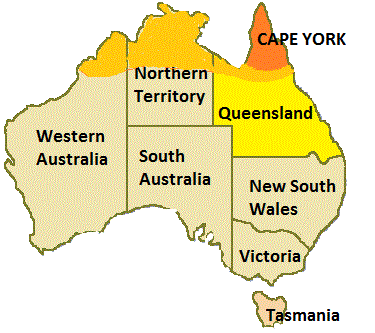 map of Australia showing Cape York.