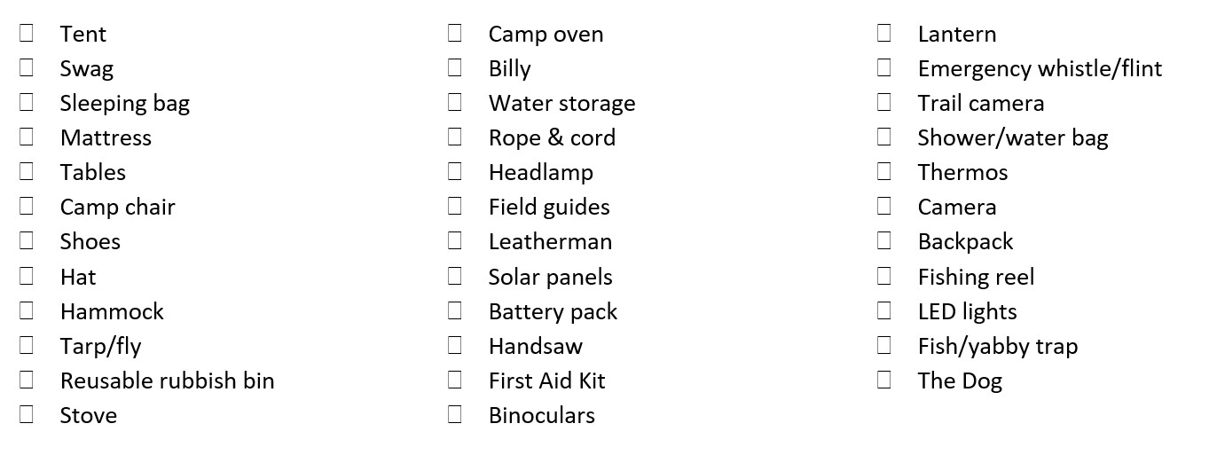 list of camping gear