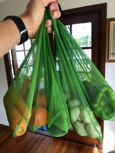 green mesh bags with vegetables inside