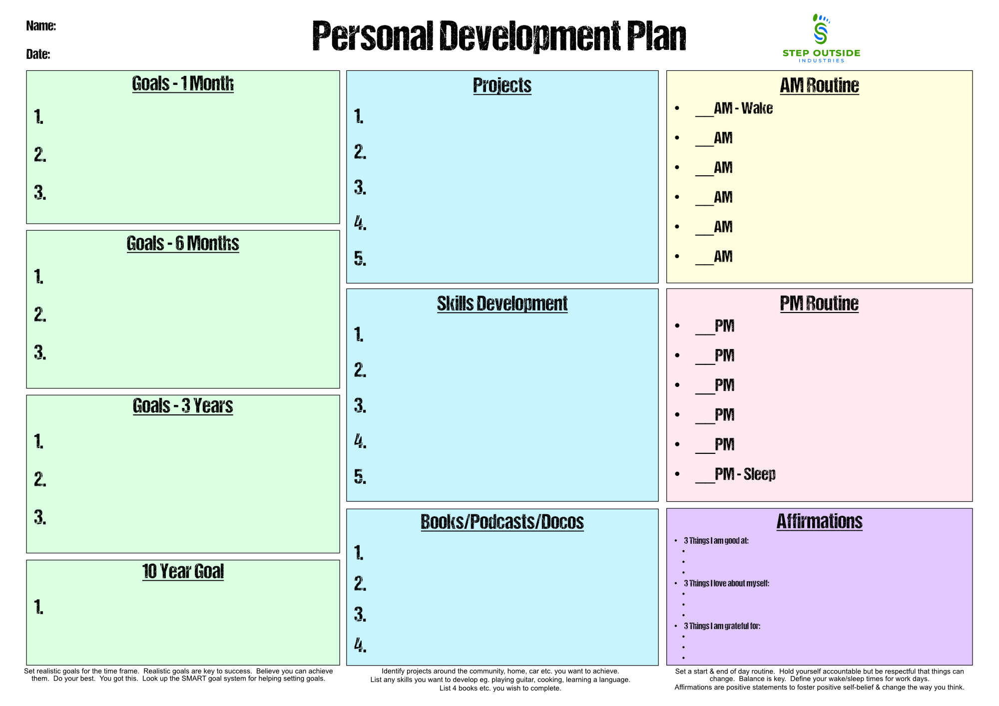 personal development plan to write goals