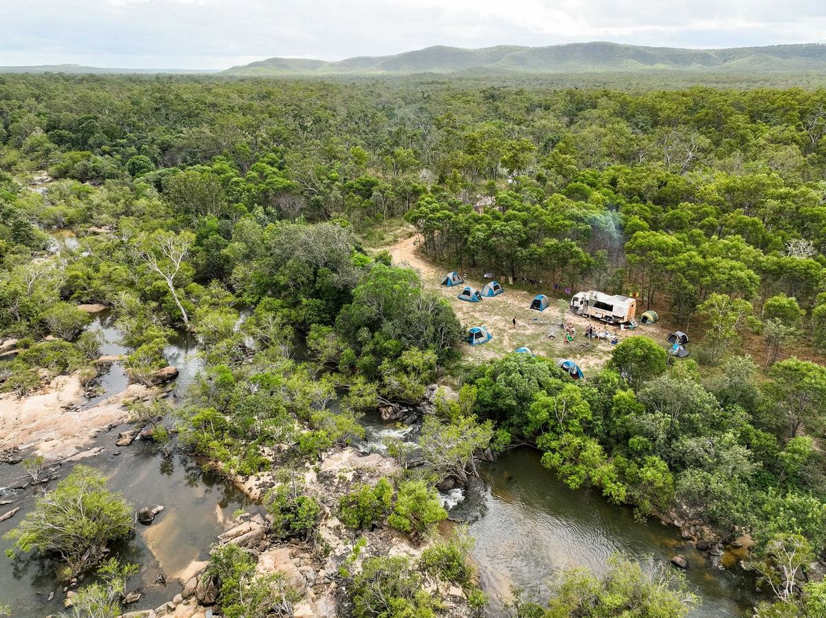 camping by a river on cape york tour
