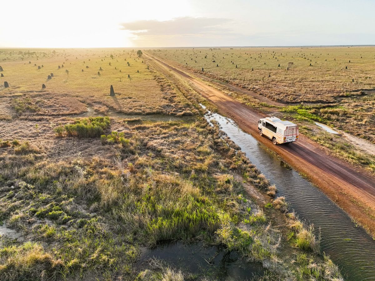 truck driving through plains