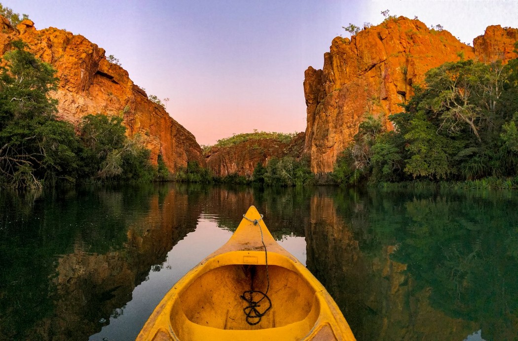 canoe in large rocky gorge