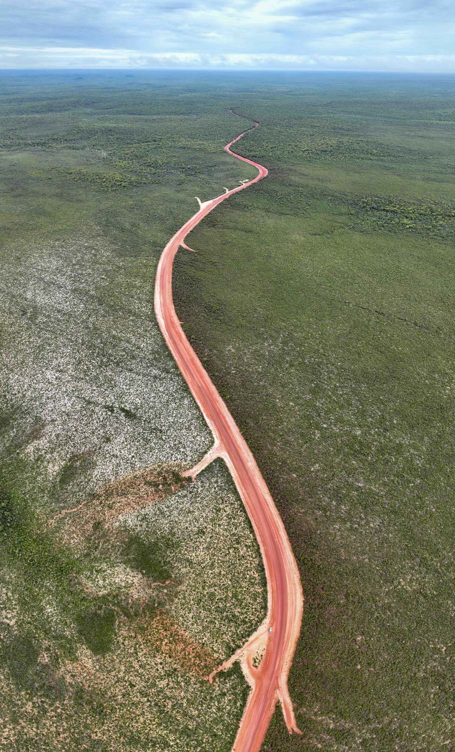 aerial image of northern peninsula road in cape york