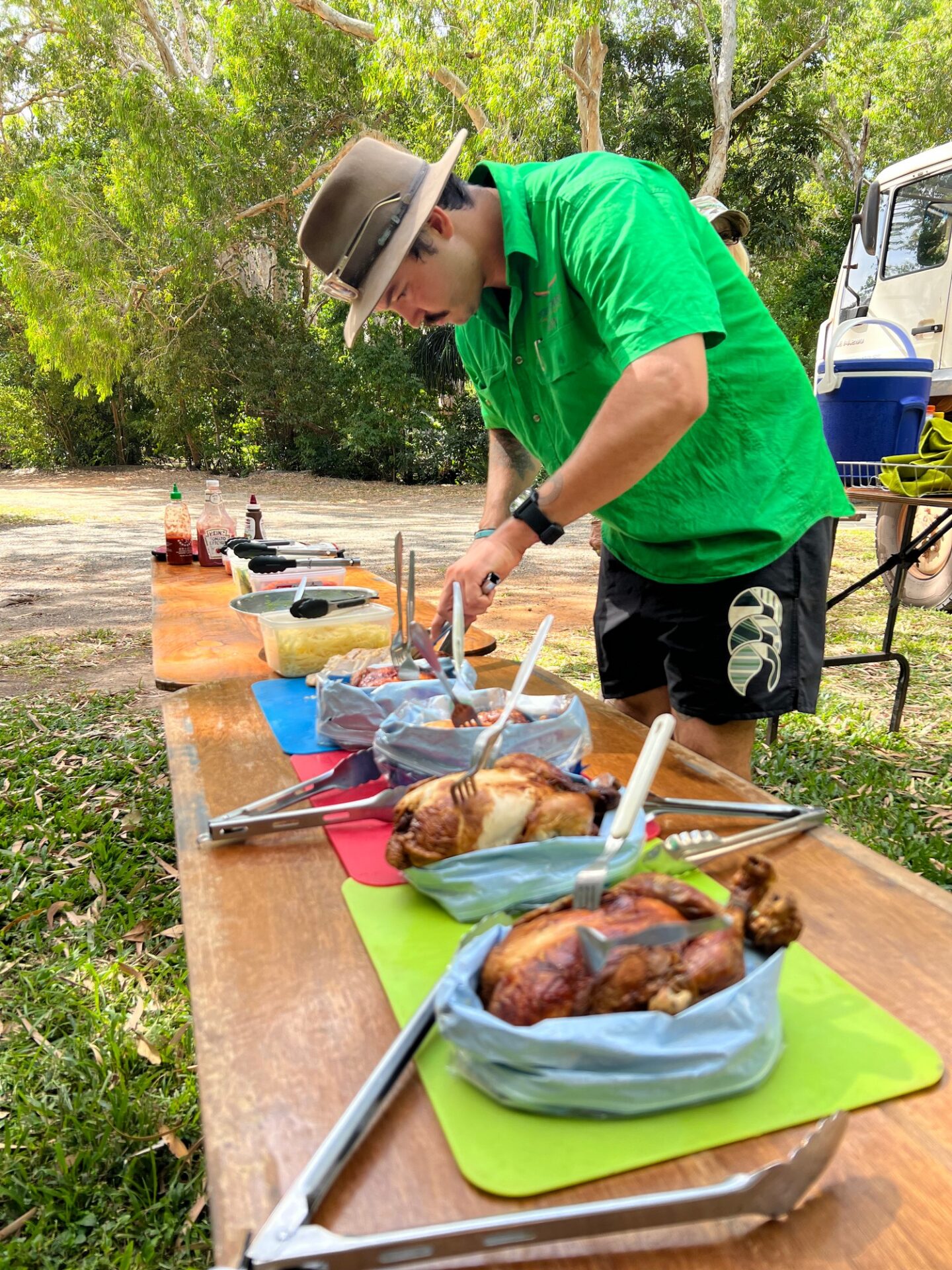 chef prepares lunch on cape york tour