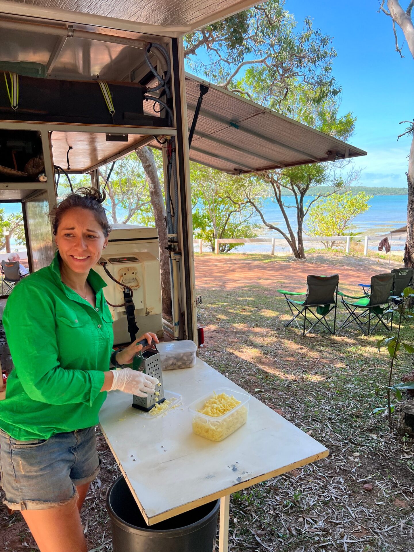 chef cooks in camp trailer in Cape York
