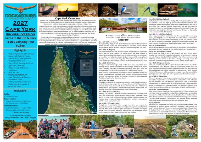 itinerary for a cape york tour
