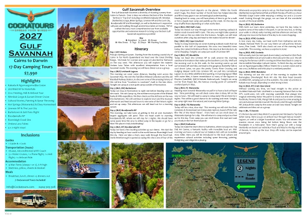 itinerary for gulf savannah tour