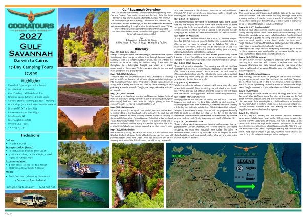 itinerary for gulf savannah tour